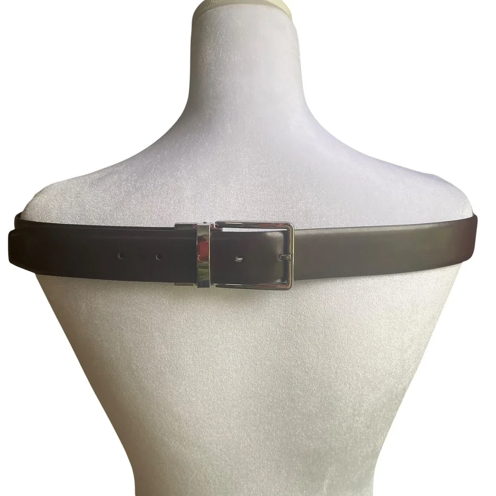Vetelli Mens Reversible Leather Belt Black Brown Silver Swivel Buckle Size 36